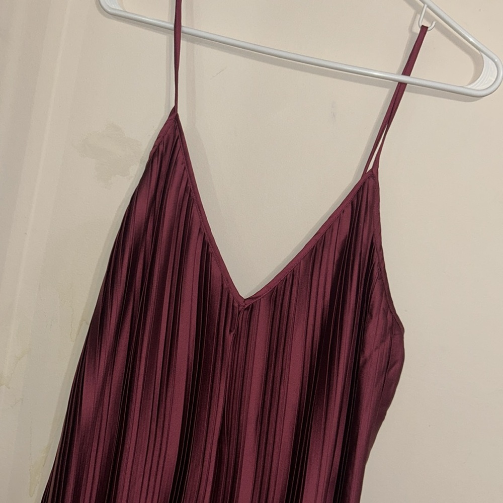 By Anthropologie Sleeveless Plissé Jumpsuit Wine Size XL - Picture 7 of 9